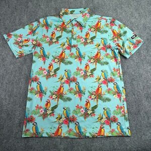 Waggle Polo Shirt Mens Medium Hawaiian Parrot Floral Print Performance Golf‎